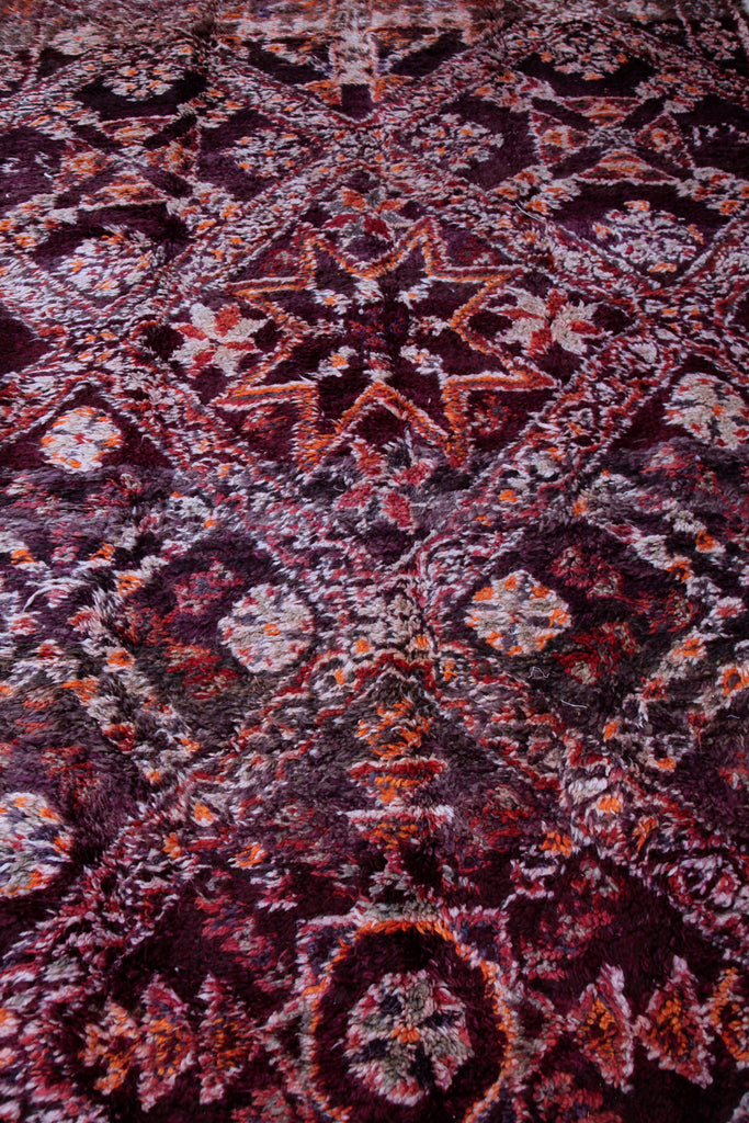 Closer view of the beautifully patterned pile of the Beni M'Guild rug.