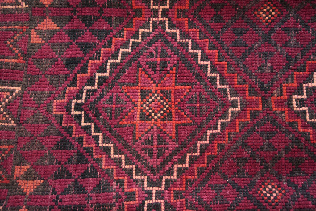Close-up of the reverse side of the Khenifra Beni M'Guild rug showing beautifully intricate star and zigzag patterns.
